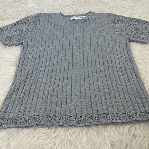 Alfred Dunner Vintage 90s Knit Grey Sliver Metallic Sweater Short Sleeve Shirt - Picture 8 of 9